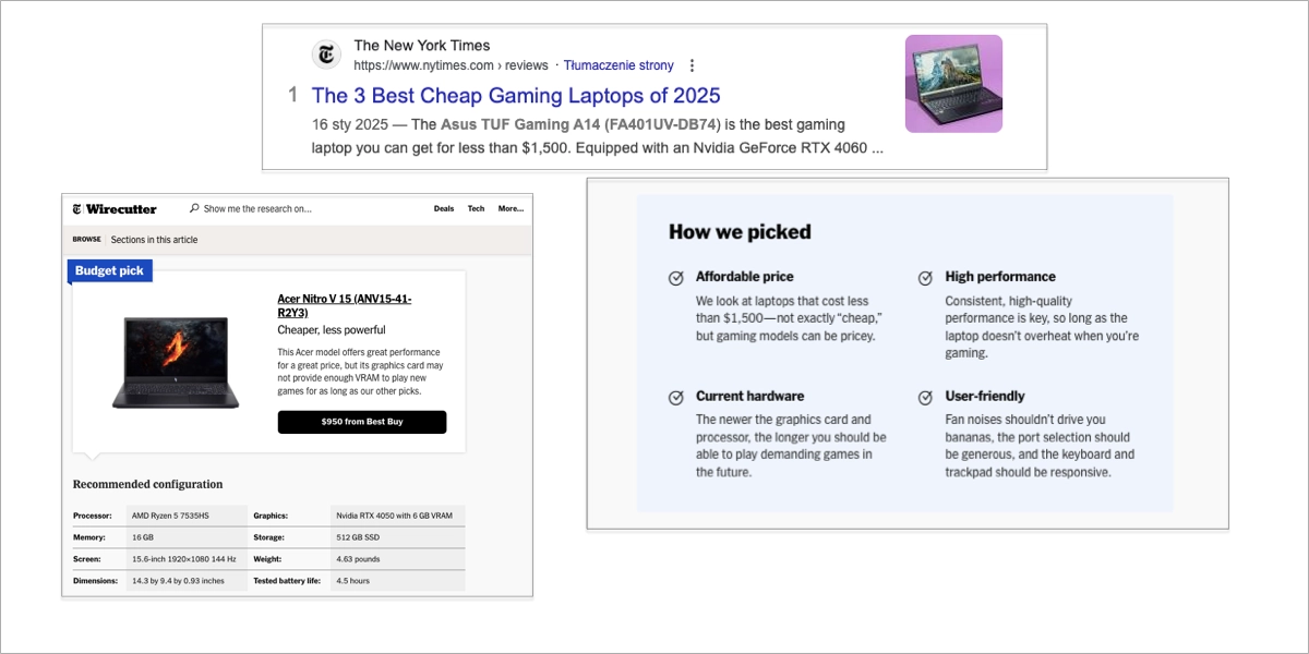 relevant results for commercial investigation search intent
