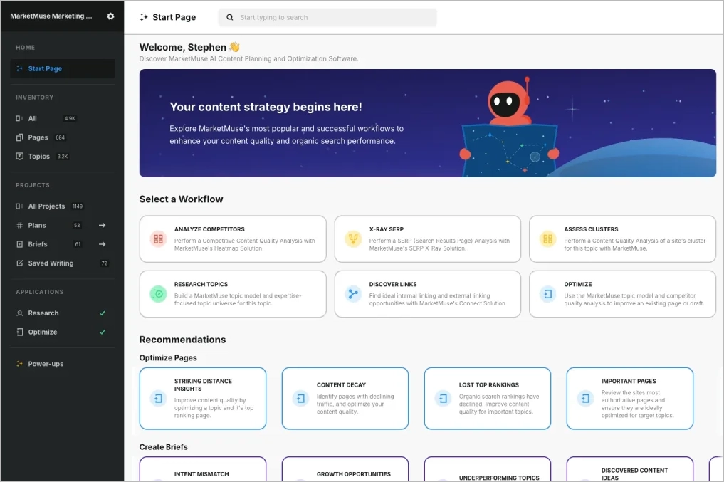 MarketMuse dashboard