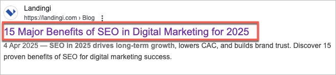 Widok SERP tagu tytułu