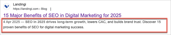 Meta description view from search engine
