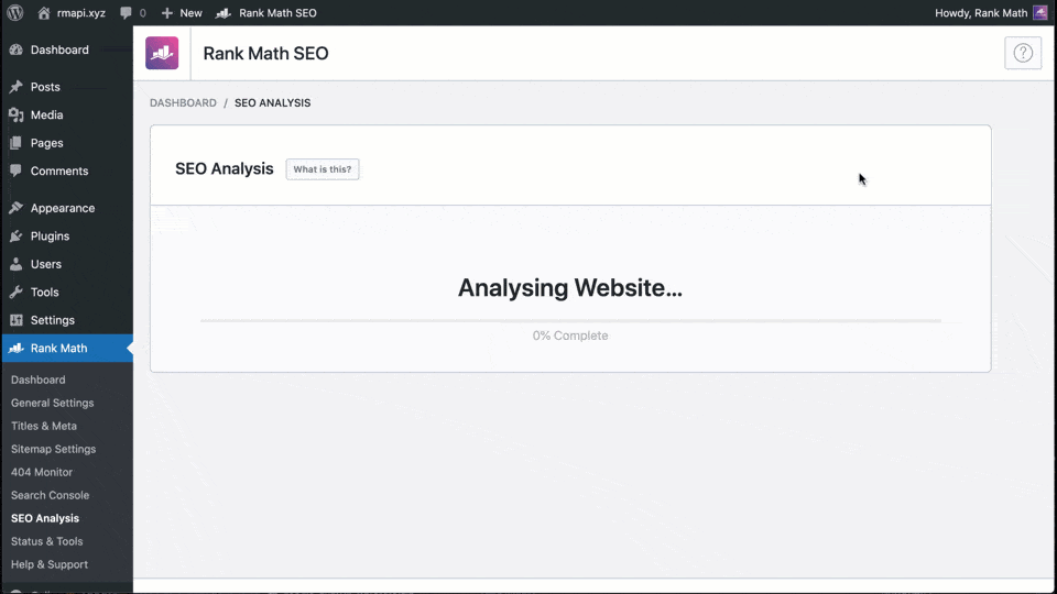 Rank Math dashbaord