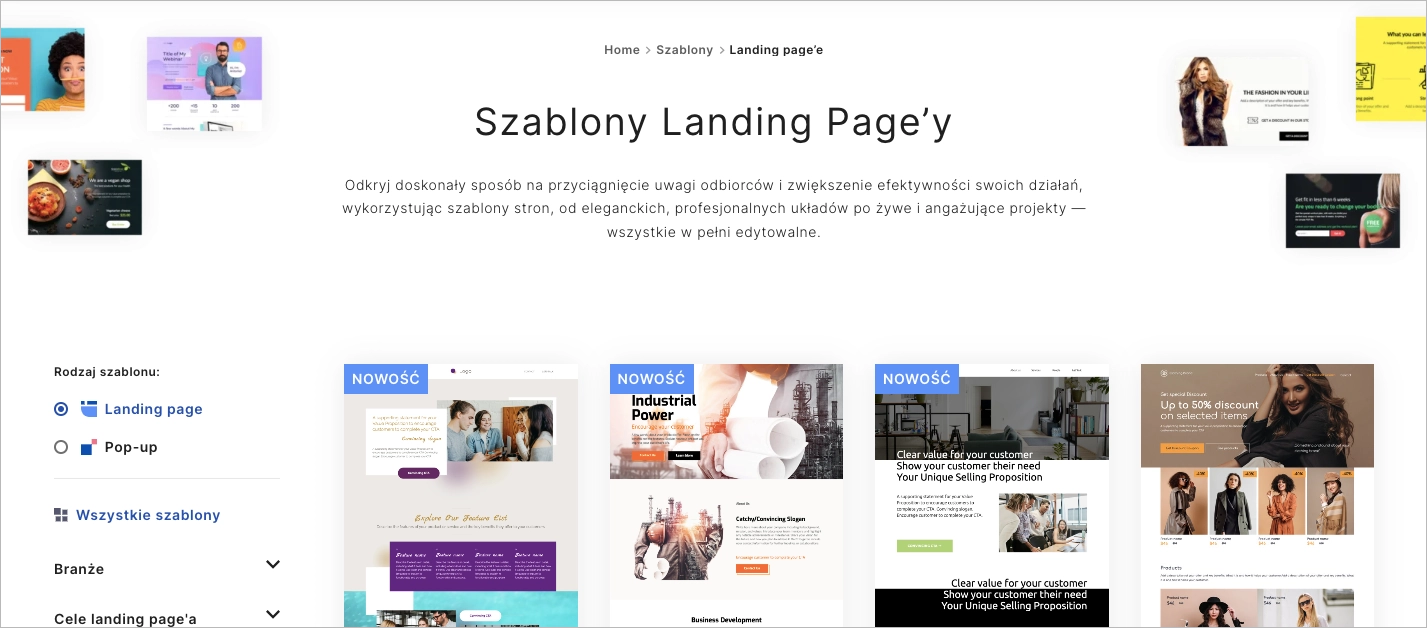 Galeria szablonów landing page