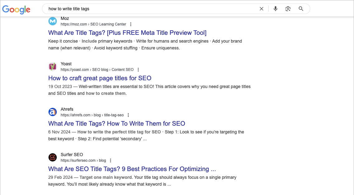 przykład poprawnych tagów tytułowych