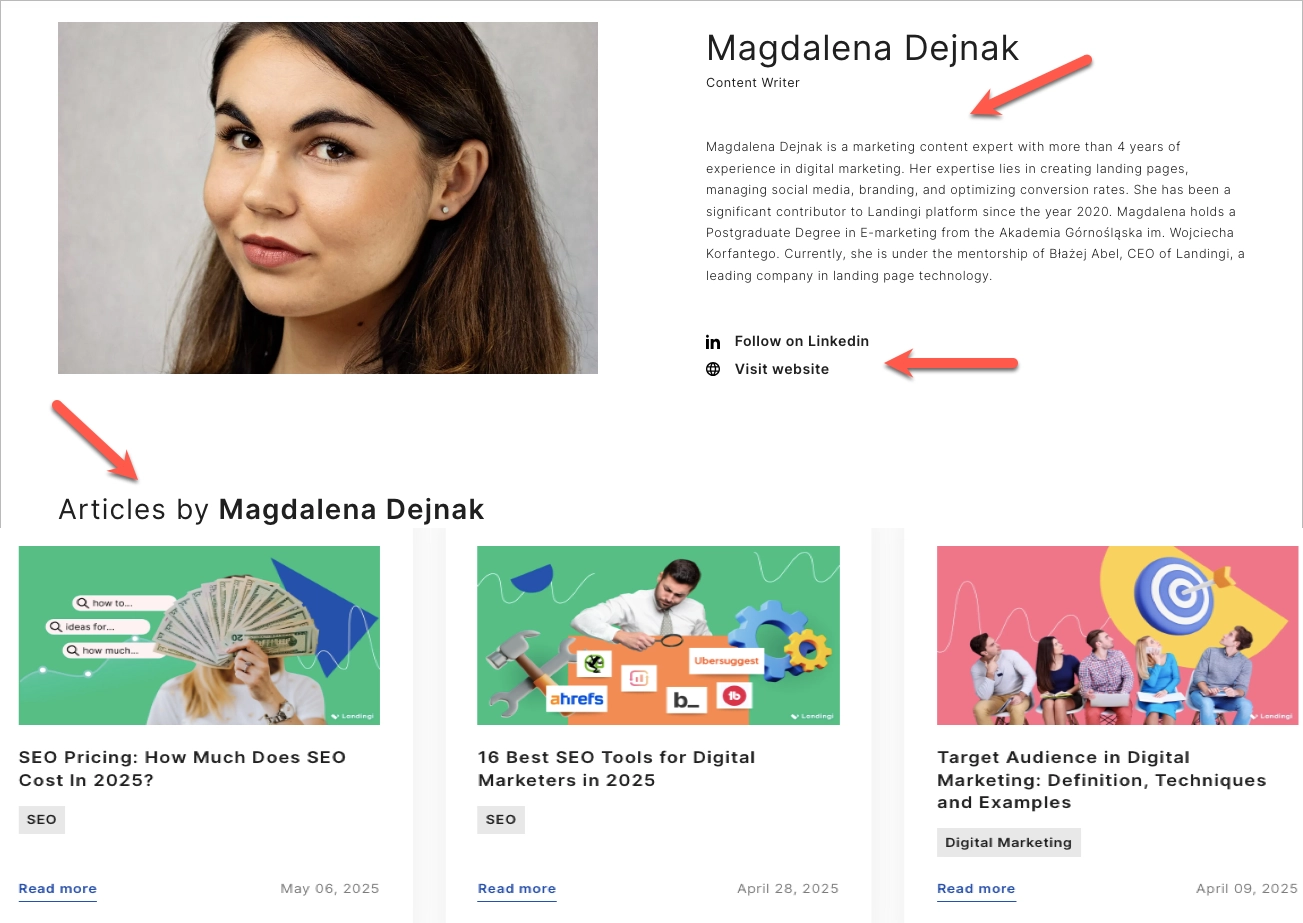 Author's bio example