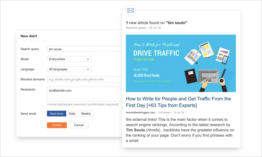 Web Mentions alert in Ahrefs