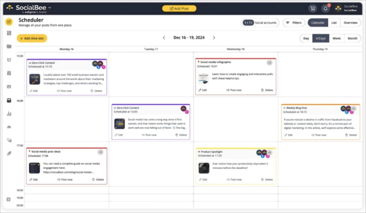 SocialBee Scheduler for planning video publication