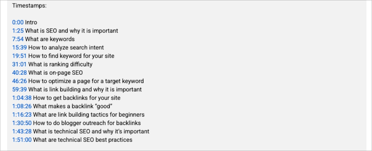 timestamps in the video description
