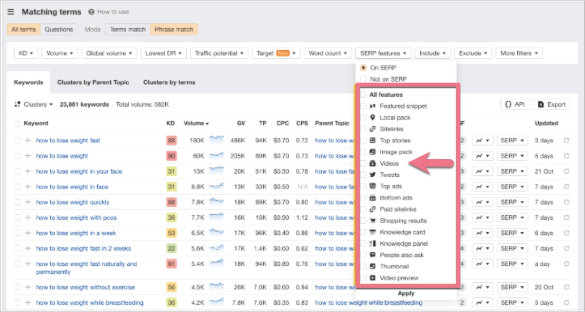 Matching Terms – filters