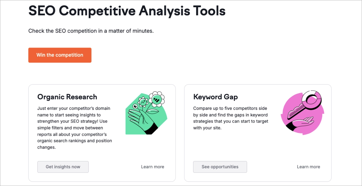 set of SEO competitive analysis tools – Semrush