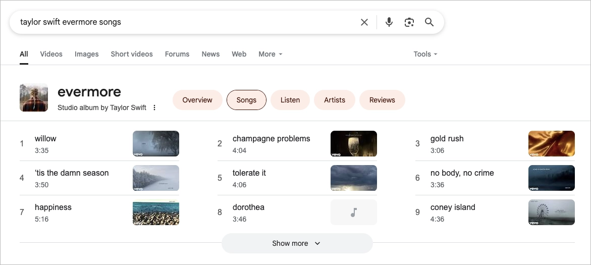 Vide Carousel – SERP feature