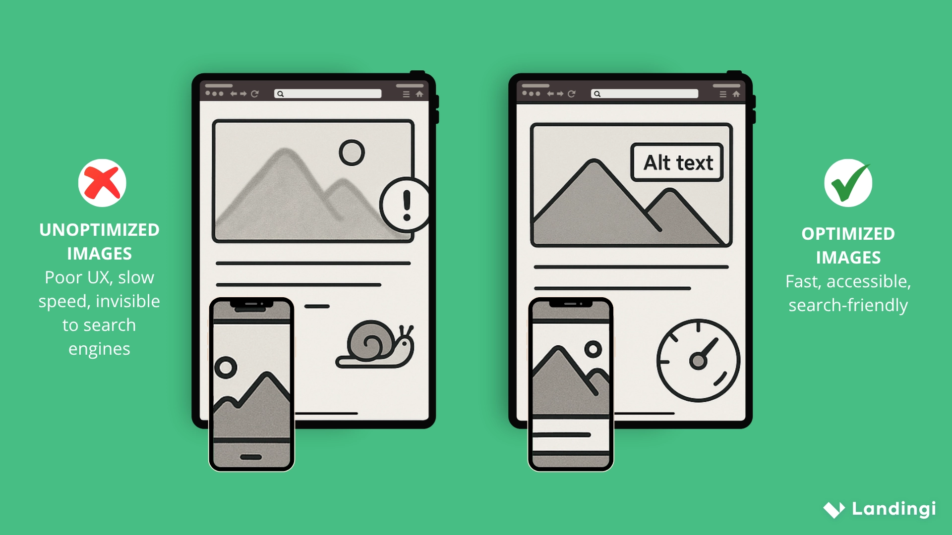 Side-by-side comparison of an unoptimized image vs. an optimized image.
