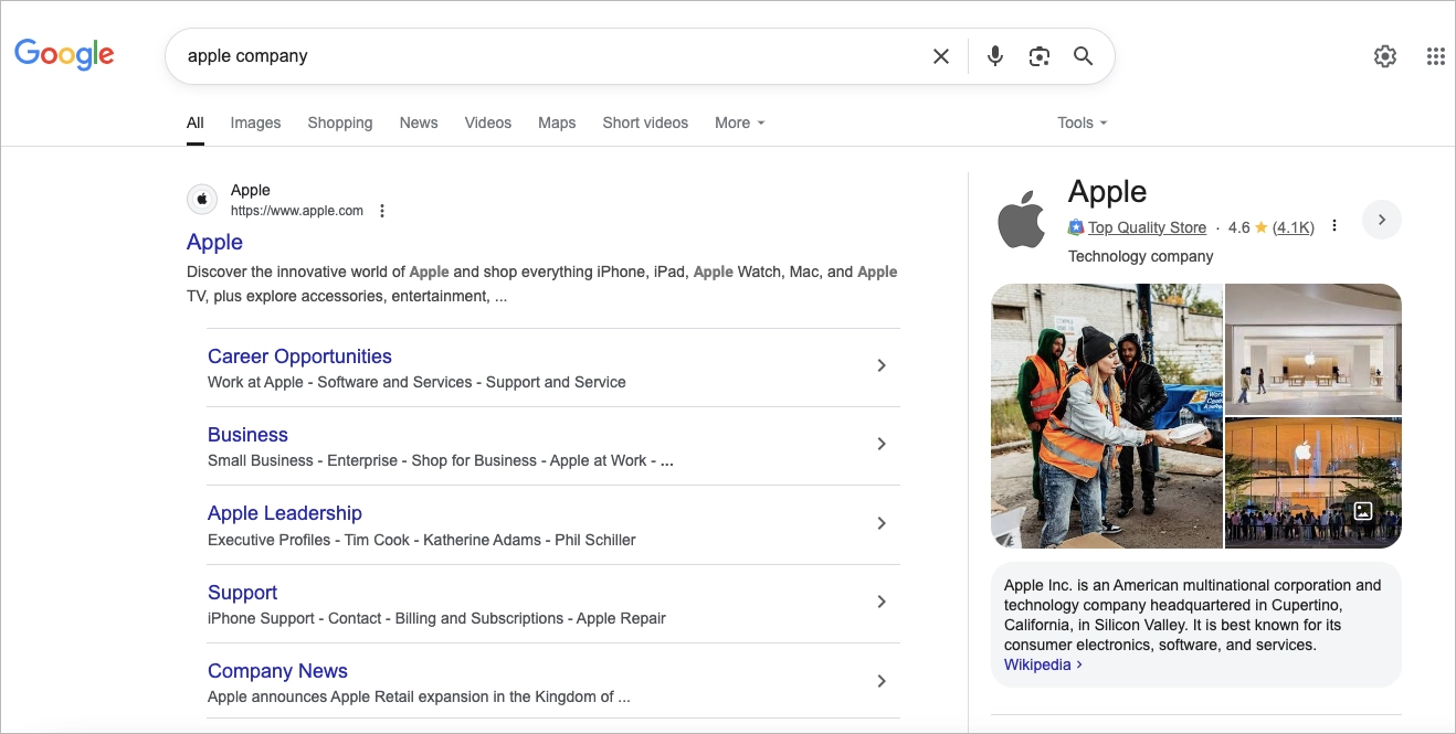 entity-based SEO – example