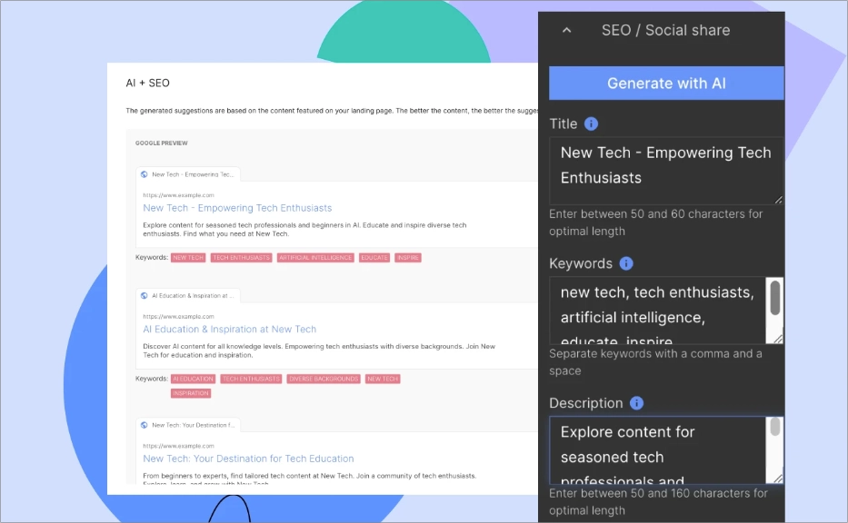Example of how SEO content generation works in Landingi