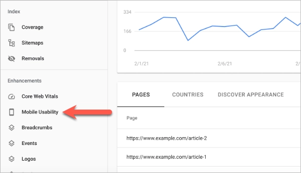 google search console – mobile usability tab