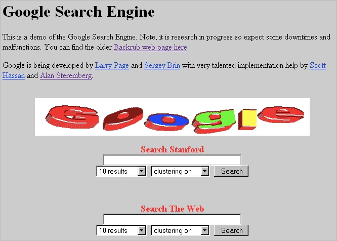 Original Google Search prototype 1997