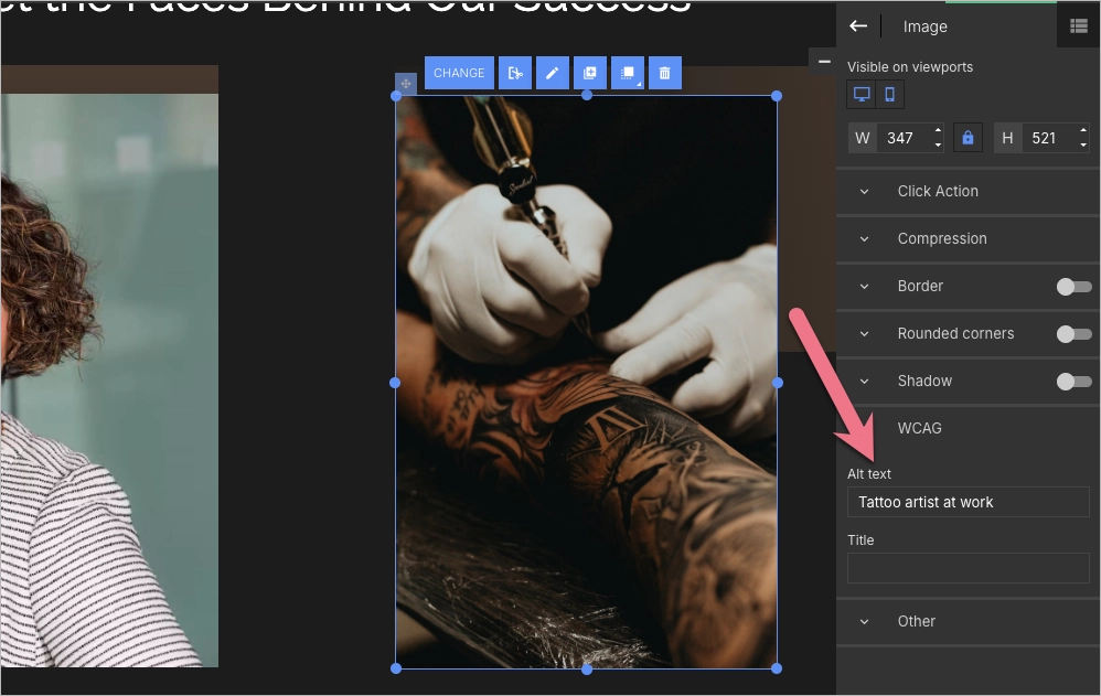 Where to type alt description in Landingi editor