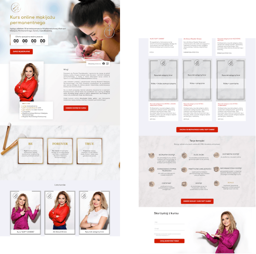 Beauty course landing page