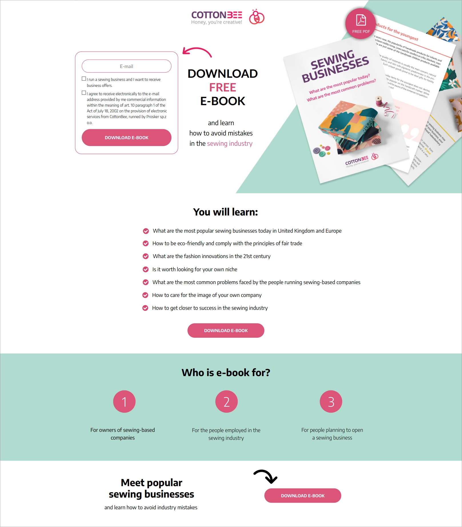CottonBee ebook landing page
