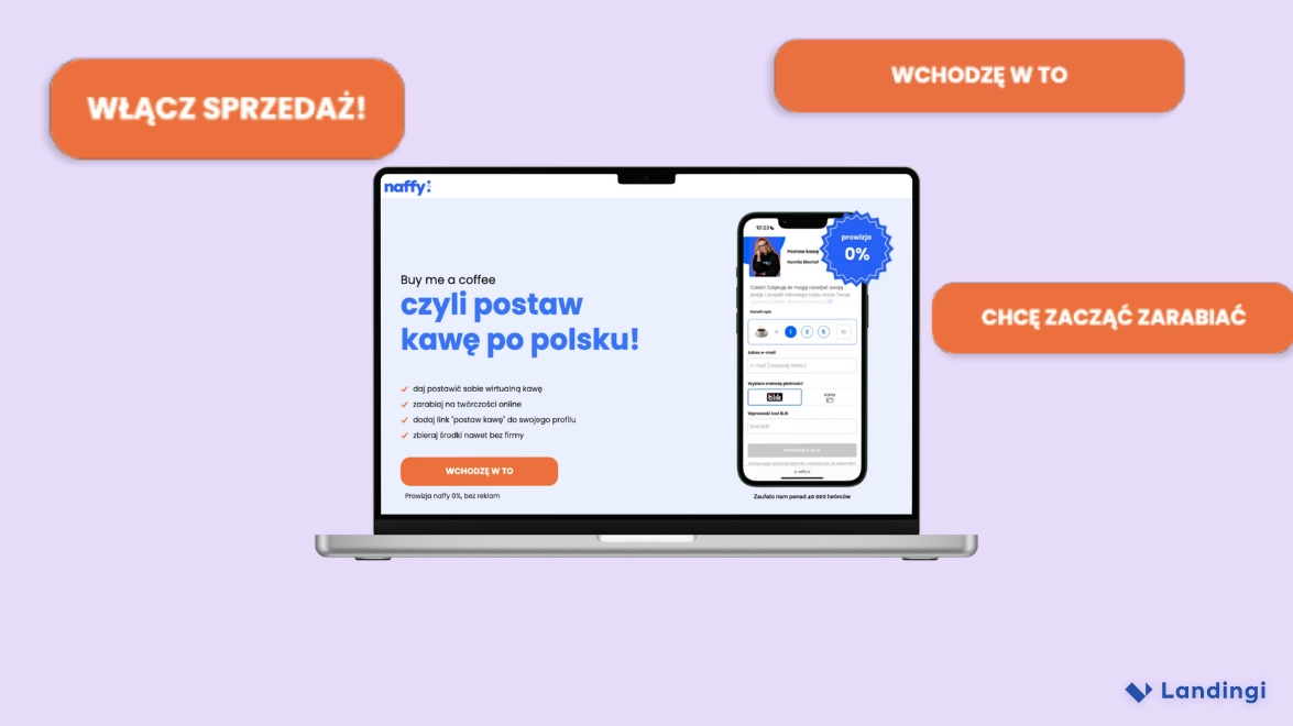 Examples of naffy’s orange CTA buttons with clear, action-driven labels on a landing page.