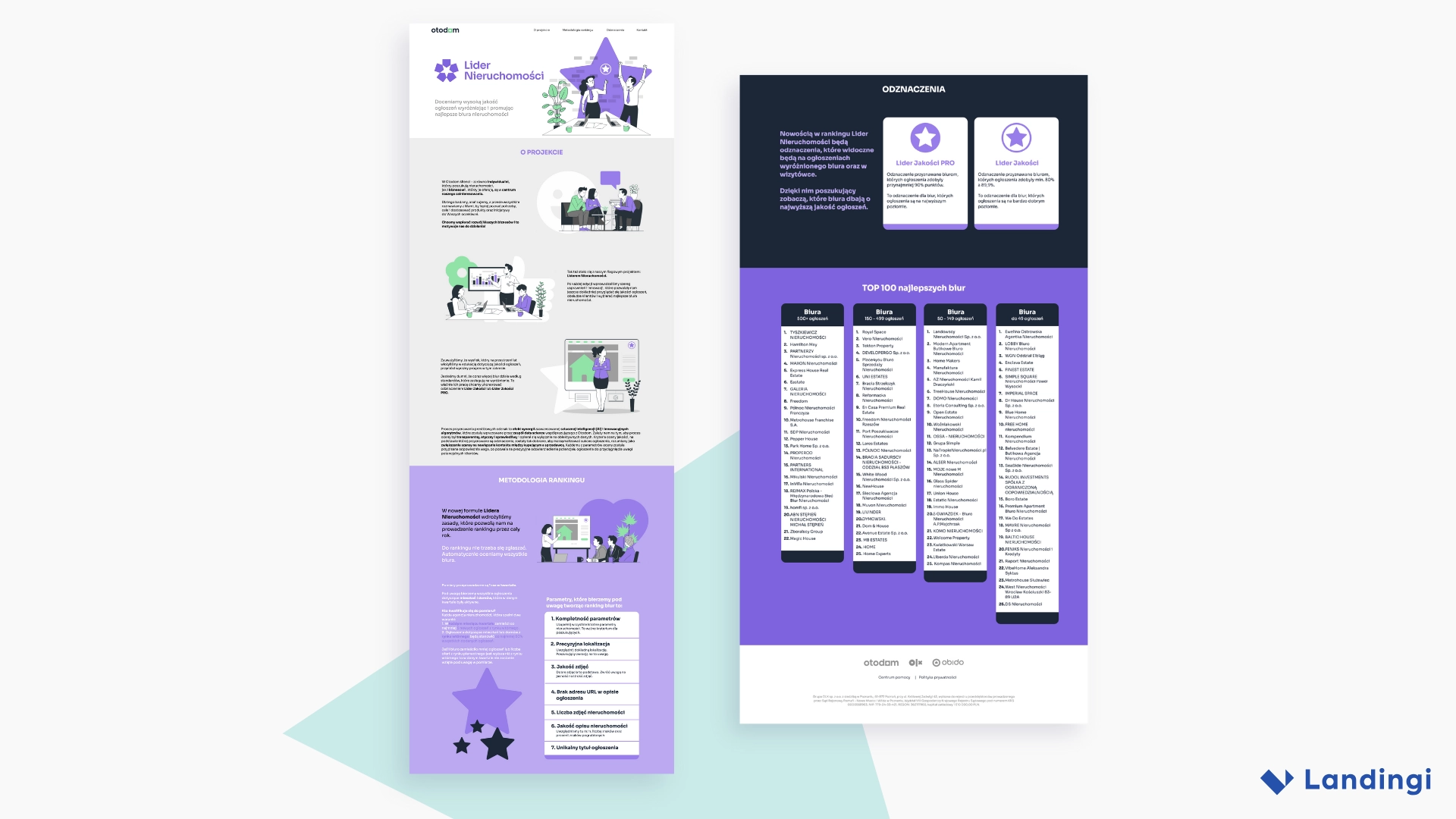 Otodom's landing pages for contest submissions, gala promotion, and winner announcements.
